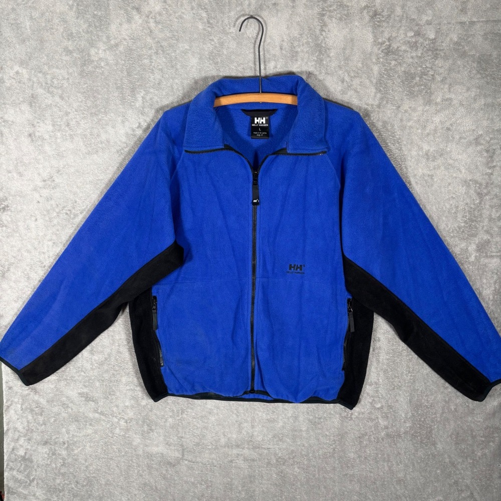 Helly Hansen Mens Large Blue Black Colorblock Full Zip Fleece Jacket Gorpcore